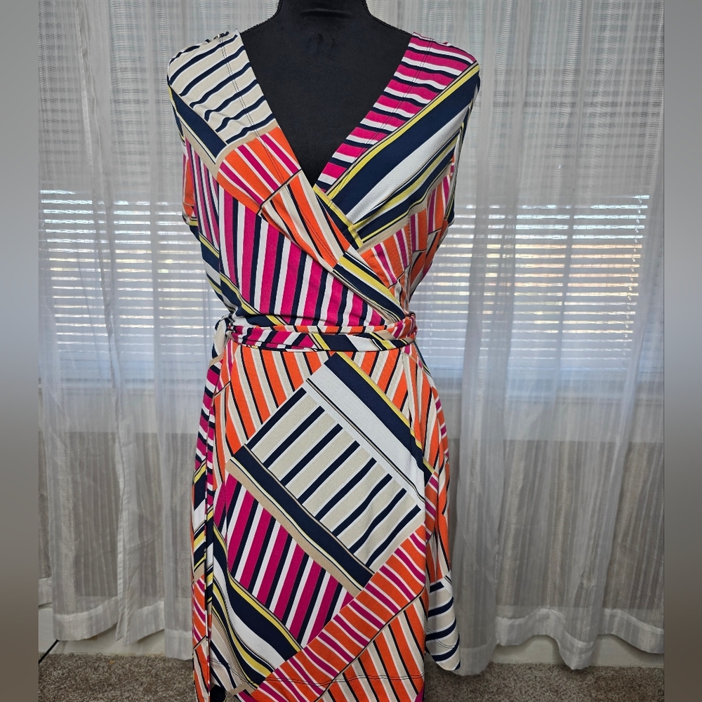 Banana Republic A Line V Neck Multicolor Striped Dress